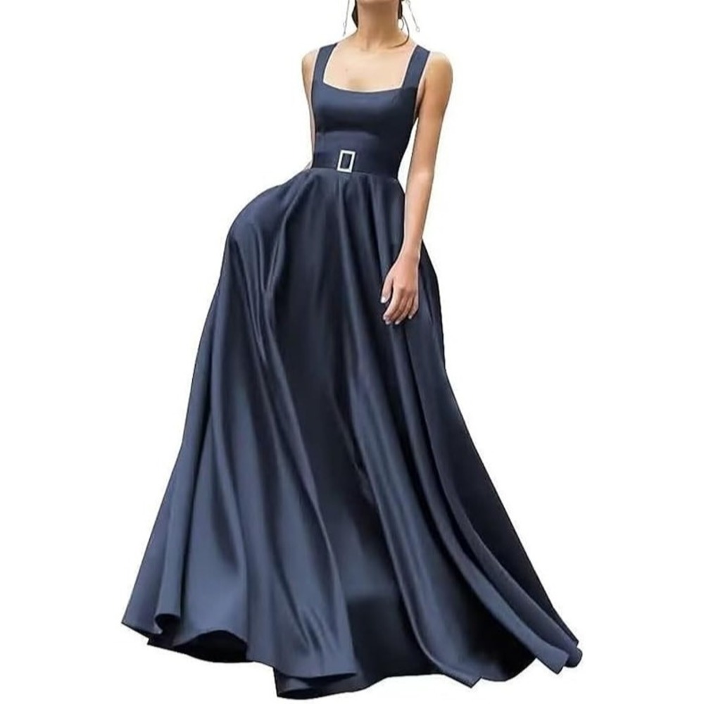 Satin Elegant High Waisted A-line‎ with Belt Formal Women's Dress NWT Size 10-12